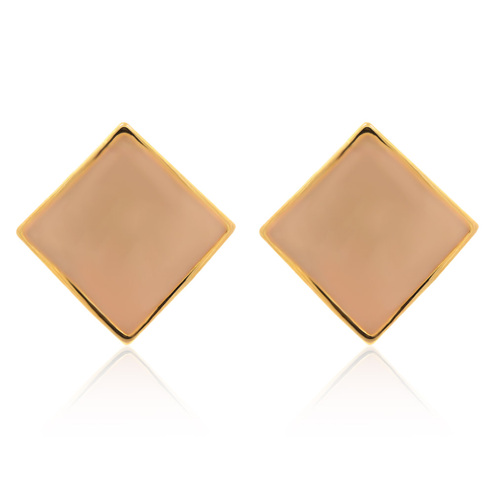 Square Enamel Geometry Earrings - Beige